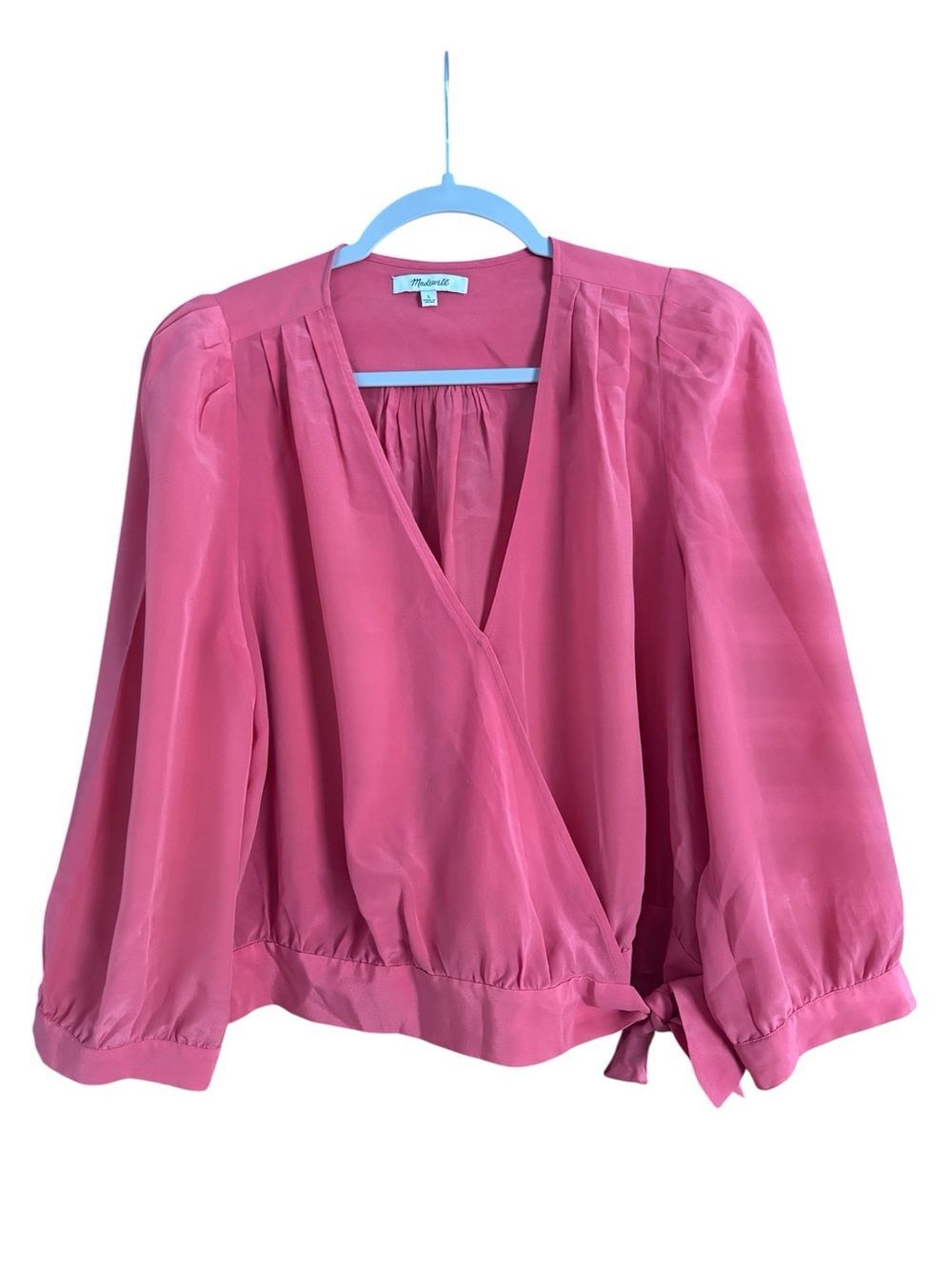 Madewell 100% Silk Pink Coral Wrap Blouse with Tie Waist Large